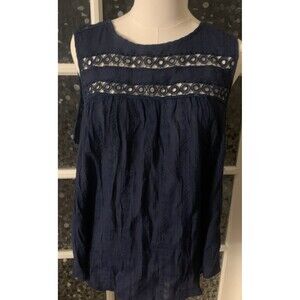 Zac & Rachel Top Gauzy Boho Shirt Circle Lace Navy XL